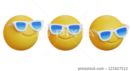 Smiling face emoji with blue sunglasses 3D icon Smiling face emoji with blue sunglasses 3D icon 125827522