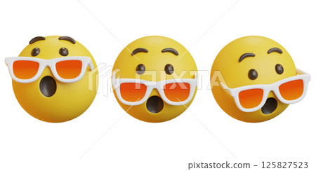 Surprised face emoji with orange sunglasses 3D icon Surprised face emoji with orange sunglasses 3D icon 125827523