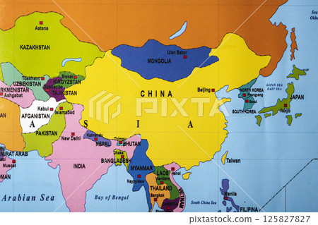 The country of China on the world map. Located in East Asia. Concept of travel and government 125827827