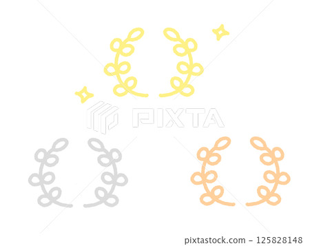 手繪可愛月桂樹排名套裝，金、銀、銅 125828148