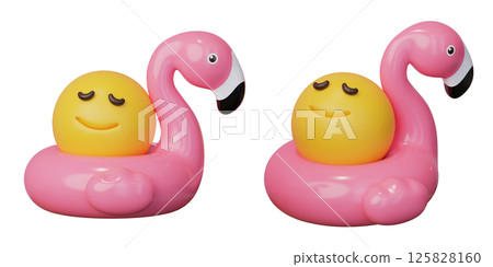 Face emoji lying on a flamingo tube 3D icon Face emoji lying on a flamingo tube 3D icon 125828160