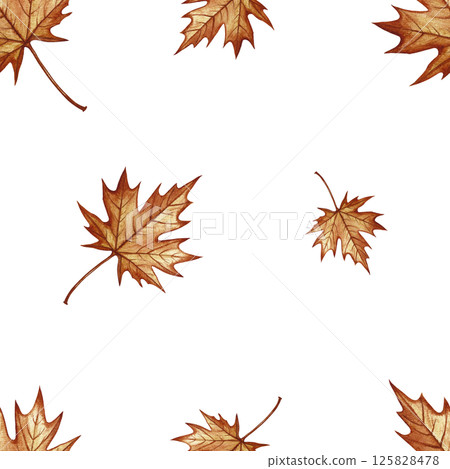 Seamless pattern with autumn maple leaves. Handmade watercolor illustration. Color image. Great for packaging, decor, textiles and wallpaper, for printing and wrapping paper. Seamless pattern with autumn maple leaves. Handmade watercolor illustration. Color image. Great for packaging, decor, textiles and wallpaper, for printing and wrapping paper. 125828478