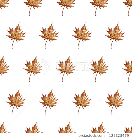 Seamless pattern with autumn maple leaves. Handmade watercolor illustration. Color image. Great for packaging, decor, textiles and wallpaper, for printing and wrapping paper. Seamless pattern with autumn maple leaves. Handmade watercolor illustration. Color image. Great for packaging, decor, textiles and wallpaper, for printing and wrapping paper. 125828479