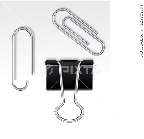Set of paper clip with black binder on white background. Vector 125828673