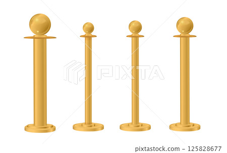 metal golden poles. Gold metal vertical pillars, glossy glister construction pole. Metallic bearing column vector illustration set 125828677