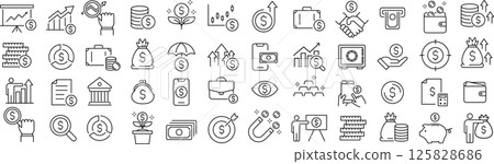 Set of monochrome dollar line icons in vector 125828686