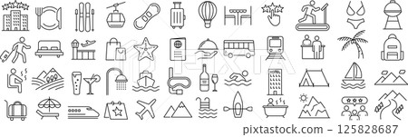 Set of monochrome line icons about resorts in vector Set of monochrome line icons about resorts in vector 125828687