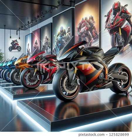 一排賽車型自行車的插圖 125828699