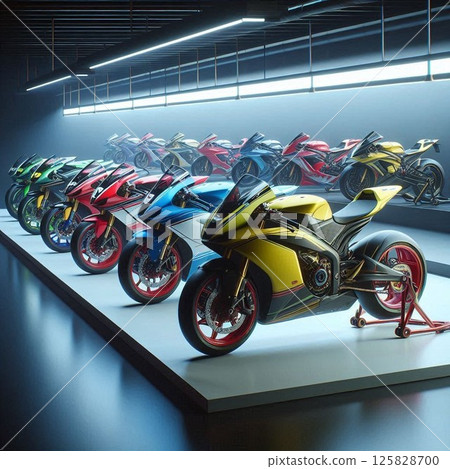 一排賽車型自行車的插圖 125828700