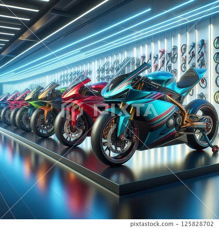 一排賽車型自行車的插圖 125828702