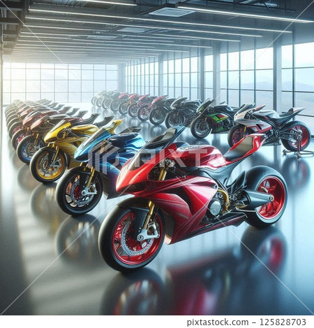 Illustration of a row of racer-type bikes 125828703