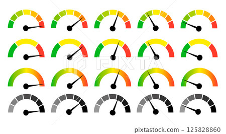 Speedometer gauge meter icons. Vector scale, level of performance. Speed indicator .Infographic of risk, gauge, score progress. Speedometer gauge meter icons. Vector scale, level of performance. Speed indicator .Infographic of risk, gauge, score progress. 125828860