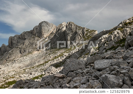 High mountain landscape view in the Dinaric Alps in Montenegro, Bobotov Kuk High mountain landscape view in the Dinaric Alps in Montenegro, Bobotov Kuk 125828976