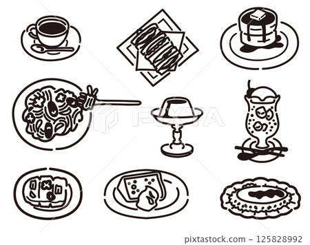 咖啡店菜單插圖集（線條畫） 125828992