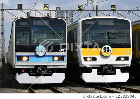 E231系800路（普通列車，行德標誌）和E231系500路（中央特快，高雄標誌）在車站排隊 125829045