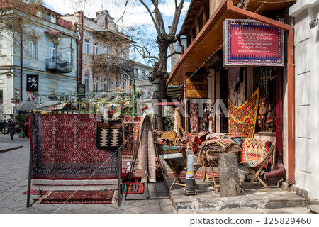 Georgian and Caucasian traditional carpets store in Old town Tbilisi, Georgia Georgian and Caucasian traditional carpets store in Old town Tbilisi, Georgia 125829460