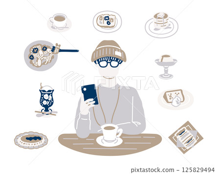 Coffee shop menu and man illustration (color) 125829494