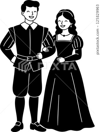 Historical Couple in Period Costumes Illustration 125829963