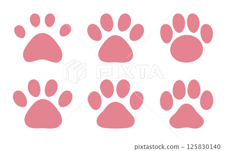 可愛的爪印插圖集狗貓粉紅色狗和貓爪印。 可愛的爪印插圖集狗貓粉紅色狗和貓爪印。 125830140