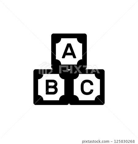 Alphabet Blocks Silhouette. Black and White Icon Design Element on Isolated White Background 125830268