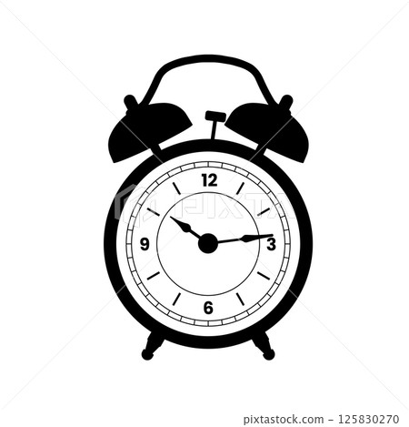 Alarm Clock Silhouette Black and White Illustration Icon on Isolated White Background Suitable for Measuring Device, Alert, Time Icon 125830270