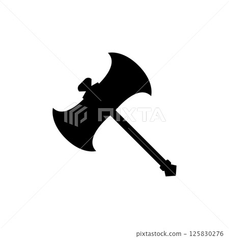 Battle Axe Silhouette Black and White Illustration Icon on Isolated White Background Suitable for Medieval, Viking, Weapon Icon Battle Axe Silhouette Black and White Illustration Icon on Isolated White Background Suitable for Medieval, Viking, Weapon Icon 125830276
