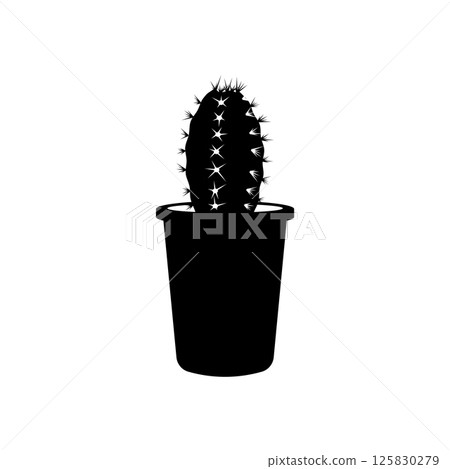Cactus Silhouette. Black and White Icon Design Element on Isolated White Background 125830279