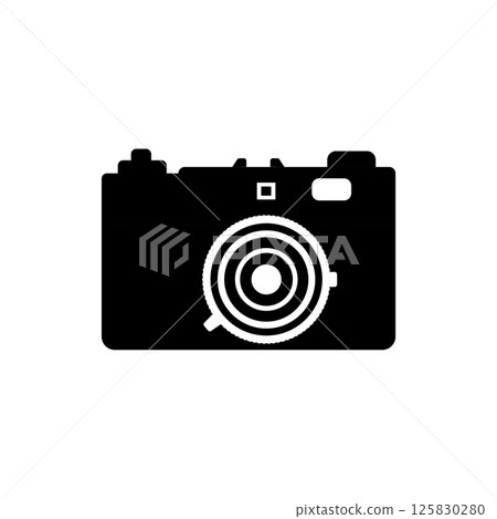 Camera Silhouette. Black and White Icon Design Element on Isolated White Background 125830280