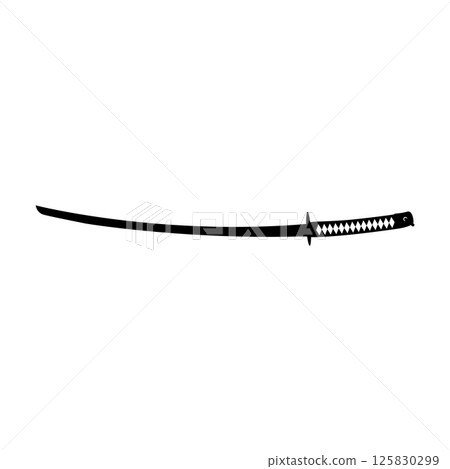 Katana Sword Silhouette. Black and White Icon Design Element on Isolated White Background 125830299