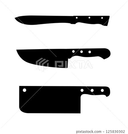 Kitchen Knife Silhouette. Butcher Knife Black and White Icon Design Element on Isolated White Background 125830302