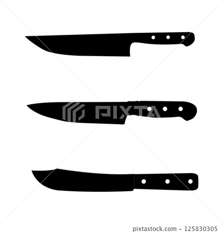 Kitchen Knife Silhouette. Butcher Knife Black and White Icon Design Element on Isolated White Background Kitchen Knife Silhouette. Butcher Knife Black and White Icon Design Element on Isolated White Background 125830305