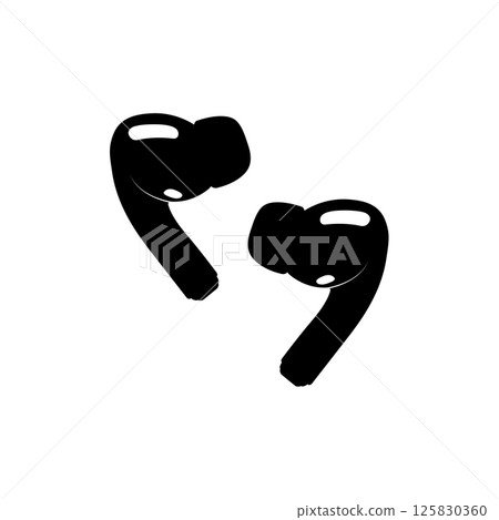 Wireless Earphones Black and White Icon Design Element on Isolated White Background 125830360