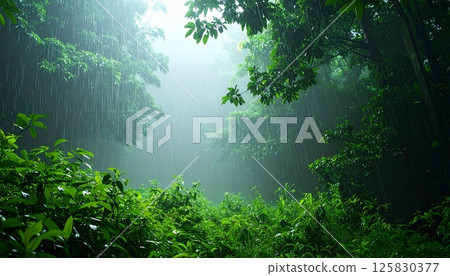 Rainy forest landscape 125830377