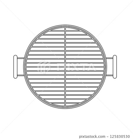 Round Barbeque Grill Outline Icon Illustration on White Background 125830530