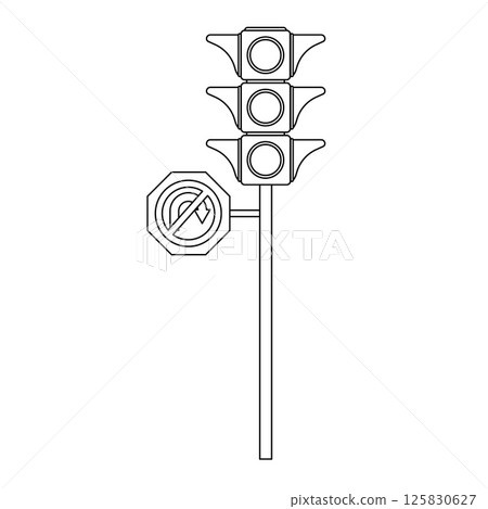 Traffic Light with no U Turn Outline Icon Illustration on White Background Traffic Light with no U Turn Outline Icon Illustration on White Background 125830627