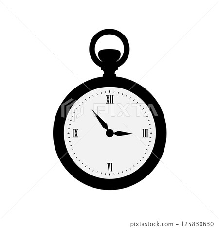 Pocket Watch Silhouette. Black and White Icon on Isolated White Background Suitable for Logo or Design Element 125830630