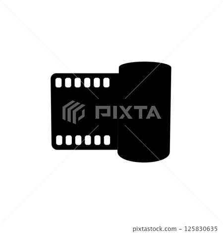 Roll Film Silhouette. Black and White Icon Design Element on Isolated White Background Roll Film Silhouette. Black and White Icon Design Element on Isolated White Background 125830635