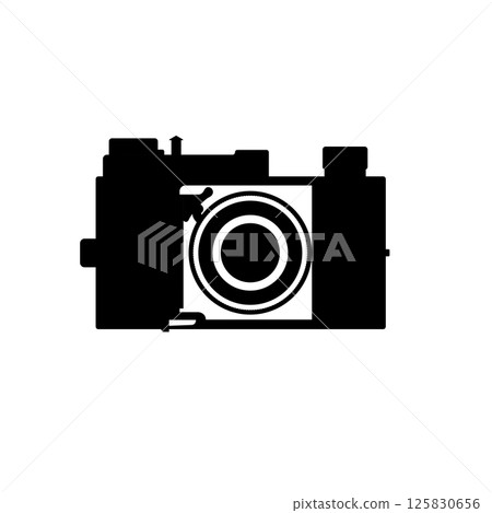 Vintage Camera Silhouette. Black and White Icon Design Element on Isolated White Background 125830656