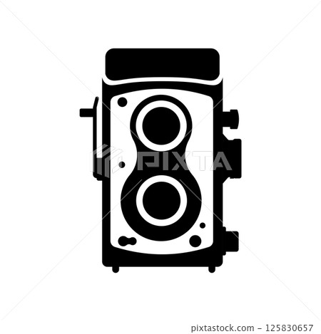Vintage Camera Silhouette. Black and White Icon Design Element on Isolated White Background 125830657