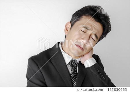 中年男性商人因工作壓力而頸部疼痛 中年男性商人因工作壓力而頸部疼痛 125830663