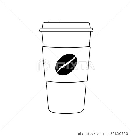 Paper Coffee Cup with Lid Outline Icon Illustration on White Background 125830750