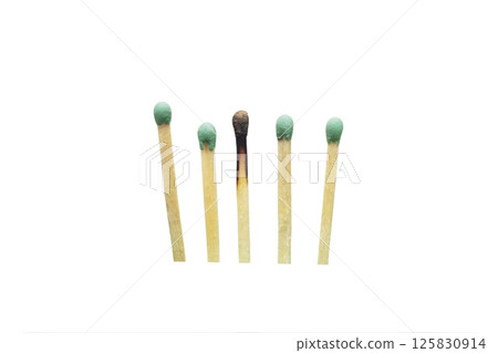 Set with one burnt matches on white background. Set with one burnt matches on white background. 125830914