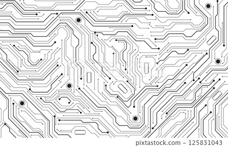Abstract black circuit board technology connected lines electronics elements computer motherboard chip processor semiconductor digital on white background vector 125831043