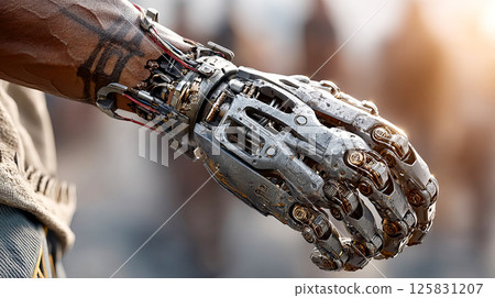 Mechanical robotic palm of male human hand 125831207