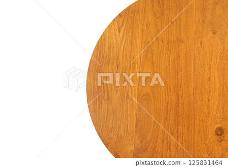 Top view of half round wooden table, isolated on white background. 125831464