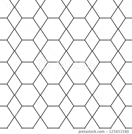Hexagonal Geometry seamless pattern. Vector graphic line illustration. Black and white abstract Banner, poster, wrapping paper, sticker, print, modern textile design. 125831580