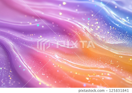 Shimmering Pastel Slime Stretched Mid-Air with Iridescent Rainbow Surface Reflections 125831841