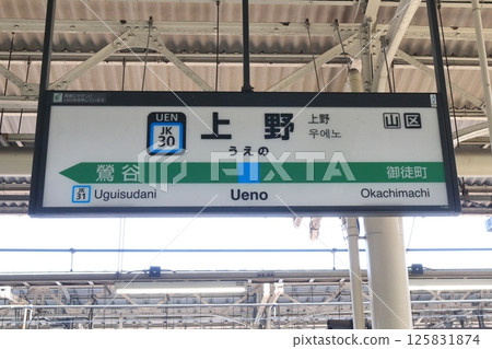 Station sign Ueno Station Keihin Tohoku Line 125831874