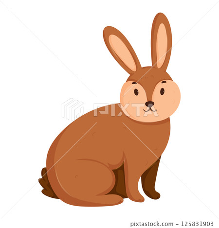 Adorable cartoon rabbit sitting with long ears, brown fur, and a friendly expression, isolated on a white background. Adorable cartoon rabbit sitting with long ears, brown fur, and a friendly expression, isolated on a white background. 125831903