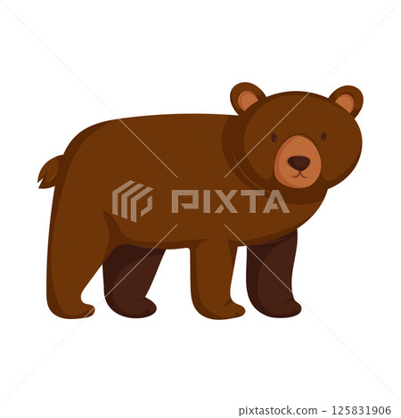 Adorable cartoon brown bear standing on four legs with a friendly expression, isolated on a white background. Adorable cartoon brown bear standing on four legs with a friendly expression, isolated on a white background. 125831906